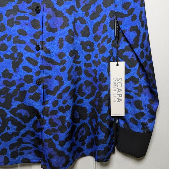Scapa Lauren Perre Duchessa XS Royal Blue Black Animal Print Shirt NWT - Picture 6 of 16